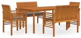 3120460 vidaXL Set mobilier de exterior cu perne, 5 piese, lemn masiv acacia