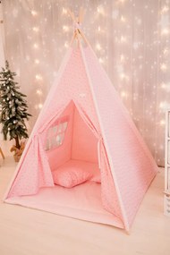 Set Cort de joaca, Gold Stars Teepee Pink, 110 x 110, salteluta, 2 pernite si kit fixare