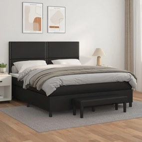 3137617 vidaXL Pat box spring cu saltea, negru, 180x200 cm, piele ecologică