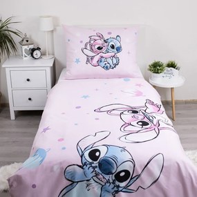 Lenjerie de pat pentru copii roz din bumbac pentru pat de o persoană 140x200 cm Lilo a Stitch "Universe" – Jerry Fabrics