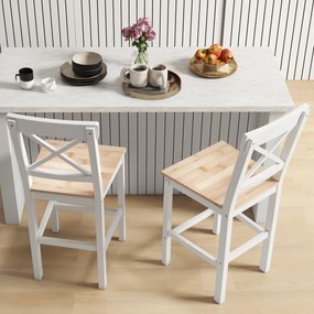 HOMCOM Set de 2 Taburete de Bar, Taburete de Bucătărie Înaltă cu Spătar Înalt, Suporturi pentru Picioare, din Lemn de Pin, Natural și Alb | Aosom Romania