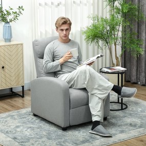 HOMCOM Fotoliu relaxant, reglabil 135°, suport extensibil pentru picioare, căptușeli, poliester de in, Gri deschis | Aosom Romania