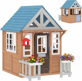 AIYAPLAY Căsuță de joacă exterioară din lemn, casă pentru copii interior/exterior cu ușă pentru animale, bucătărie de joacă, maro | Aosom Romania