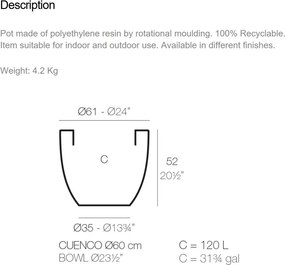 Ghiveci plante design decorativ modern exterior/interior CUENCO BOWL POT 60x52cm