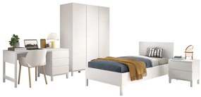Set Complet Mobilier Cameră Copii Eva: Pat 90x200 cm, Noptieră, Dulap 3 Uși și Birou cu Sertare, Alb – Vipack