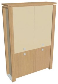 Dulap înalt Verno+ S 140 x 46 x 210 cm, uși combinate, stejar deschis / vanilie