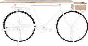 Consolă vintage tip bar din metal alb antichizat și lemn de mango, „Bycicle"