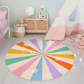 Covor pentru copii lavabil ø120 cm Rainbow Daisy – Mila Home