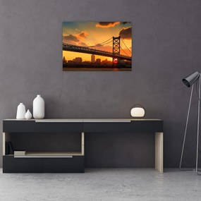 Tablou - Apus de soare peste Podul Ben Franklin, Philadelphia (70x50 cm)