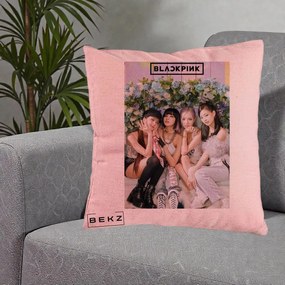 Perna Personalizata K-pop BLACKPINK Foto Grup, 40x40 cm, Roz, Husa Detasabila, Perna Inclusa, BEKZ®