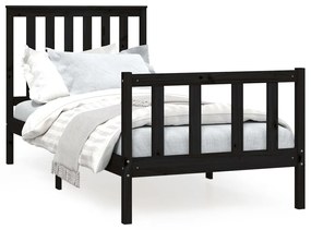 3188195 vidaXL Cadru de pat cu tăblie, negru, 90x200 cm, lemn masiv de pin