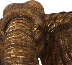 Cap de elefant decorativ de perete din polirășină, auriu, cu fildeși și urechi desfăcute, finisaj antichizat, 61 x 62,5 x 20 cm, „Mysore”