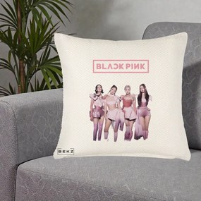 Perna Personalizata K-pop BLACKPINK Fotografie Grup Tinute Roz, 40x40 cm, Crem Reliefat, Husa Detasabila, Perna Inclusa, BEKZ®