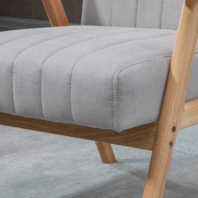HOMCOM Fotoliu în Design Scandinavian, Catifea, Lemn Masiv, 68 cm x 74 cm x 82 cm, Gri deschis | Aosom Romania