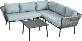 Outsunny Set de Grădină 4 Piese din Ratan și Aluminiu cu Măsuță de Cafea, 2 Canapele pe Colț și Fotoliu, Albastru | Aosom Romania