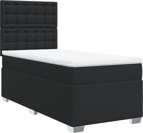 vidaXL Pat box spring cu saltea, negru, 100x200 cm, piele ecologică