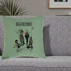 Perna Personalizata K-pop BLACKPINK Fotografie Grup Autografe Toate Membre, 40x40 cm, Verde, Husa Detasabila, Perna Inclusa, BEKZ®