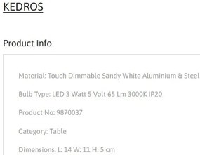 Lampa de masa LED portabila KEDROS alb