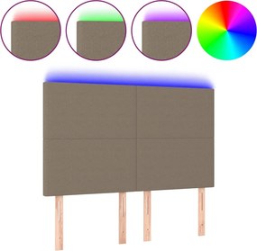 vidaXL Tăblie de pat cu LED, gri taupe, 144x5x118/128 cm, textil