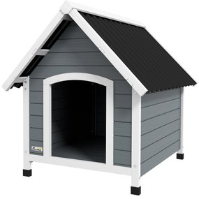 PawHut Căsuță pentru câine de exterior din lemn cu podea detașabilă, adăpost înalt din lemn pentru câini, 75 x 88 x 82 cm, gri | Aosom Romania
