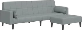 vidaXL Canapea extensibilă cu taburet, 2 locuri, gri deschis, textil
