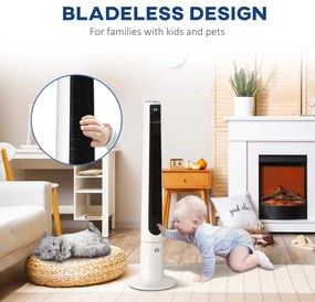 HOMCOM Ventilator Turn cu 3 Moduri și 3 Viteze cu Cronometru 12h, Ventilator de Podea ABS cu Telecomandă, Ø32x118.2 cm, Alb | Aosom Romania