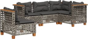 vidaXL Set canapea de grădină cu perne, 5 piese, gri, poliratan