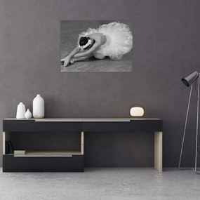 Tablou pe sticlă - Balerină, alb-negru (70x50 cm)