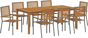 vidaXL Set de masă pentru grădină 9 pcs Gri Lemn Solid de Acacia
