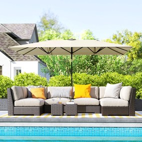 Outsunny Umbrelă de Grădină Dublă Înclinabilă și Reglabilă în Înălțime, 295x150x170-214 cm, Alb Crem | Aosom Romania