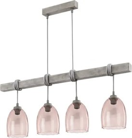 Brilagi - Lustră suspendată pe cablu WOOD GLASS 4xE27/60W/230V pin/gri/bej fumuriu