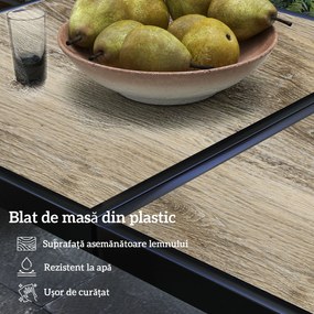 Outsunny Masă de Patio, Masă de Balcon, Masă de Dining pentru Exterior 145 x 85 cm pentru 6 Persoane cu Efect de Lemn, Cadrul din Oțel, Gri | Aosom Romania