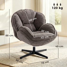 HOMCOM Fotoliu wingback modern, fotoliu cu braţe din catifea cu bază în patru braţe, arcuri în S, funcţie de rotaţie 360°, gri | Aosom Romania