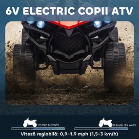 AIYAPLAY ATV 6V pentru Copii, Mașinuță Electrică cu 4 Roți cu Muzică și Faruri LED, pentru Vârstele 3-8 Ani, Băieți și Fete, Roșu | Aosom Romania