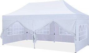 ABCCANOPY – Cort pavilion pliabil 6x3 m, înălțime reglabilă 3 trepte, pereți cu ferestre transparente, impermeabil, protecție împotriva zăpezii și ploii, Alb
