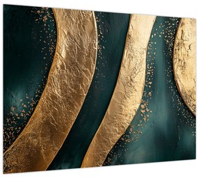 Tablou pe sticlă - Abstracție verde cu auriu I. (70x50 cm)