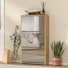 HOMCOM Dulap pentru Pantofi a Oglindă Con 3 Sertare a Rabatabil 65x17x114.5 cm Color Lemn | Aosom Romania