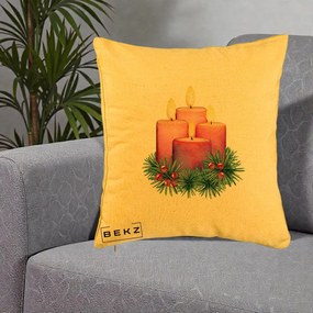 Perna Decorativa Lumanari Advent Roz-Violet, 40x40 cm, Galben, Husa Detasabila, Perna Inclusa, BEKZ®