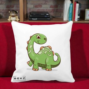 Perna Decorativa Brontosaur Verde Simpatic, 40x40 cm, Alba Mata, Husa Detasabila, Perna Inclusa, BEKZ®