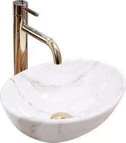 Lavoar pe blat Rea Sofia Mini Aiax oval finisaj alb piatra lucios 35 cm