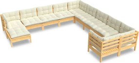 vidaXL Set mobilier grădină cu perne crem, 11 piese, lemn de pin