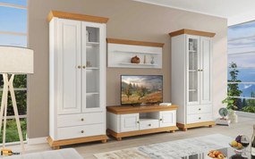 Living Regal Alb/Stejar Lemn Masiv