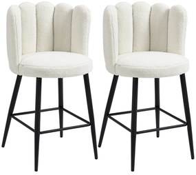 HOMCOM Scaune Bar de 2 piese, Moderne cu Tapiterie din Casmir Artificial, cu Spatar si suport pentru picioare, Crem Alb | Aosom Romania