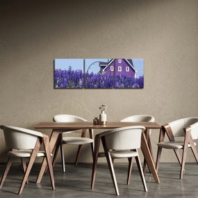 Tablou cu câmp de lavanda (cu ceas) (90x30 cm)