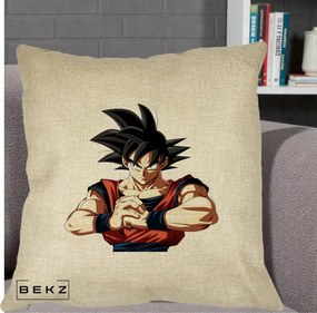 Perna Personalizata Dragon Ball Goku Portret Serios, 40x40 cm, Crem, Husa Detasabila, Perna Inclusa, BEKZ®
