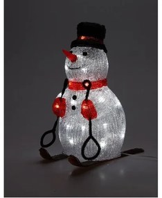 Decorațiune de Crăciun cu LED Om de zăpadă pe schiuri 30 LED , roșu, 31 cm