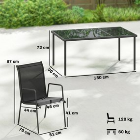 Outsunny Set de Masă 7 Piese: Masă Dreptunghiulară și 6 Scaune Suprapozabile pentru Grădină | Aosom Romania