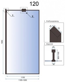 Paravan dus walk-in Aero - 120x195 cm