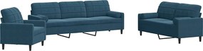 vidaXL Set de canapele cu perne/rulouri, 3 piese, albastru, catifea