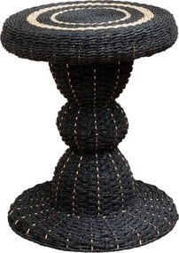 Măsuță laterală împletită rotundă din hârtie și metal, negru, cu inele natur pe blat și cusături în contrast, 54 x 44 cm, „Tanzania”